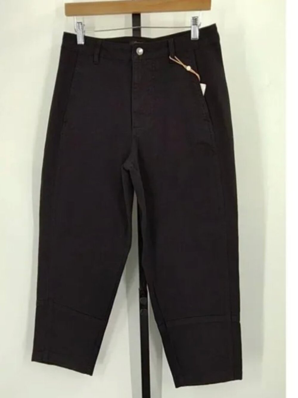 NWT Quince Women Organic Stretch Cotton Twill Barrel Pants - 27" Black 8 - Picture 5 of 6